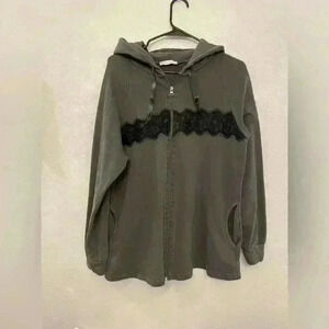 Lizalu Women’s Khaki Lace Long Sleeveless Comfort Hoodie‎ Size XL